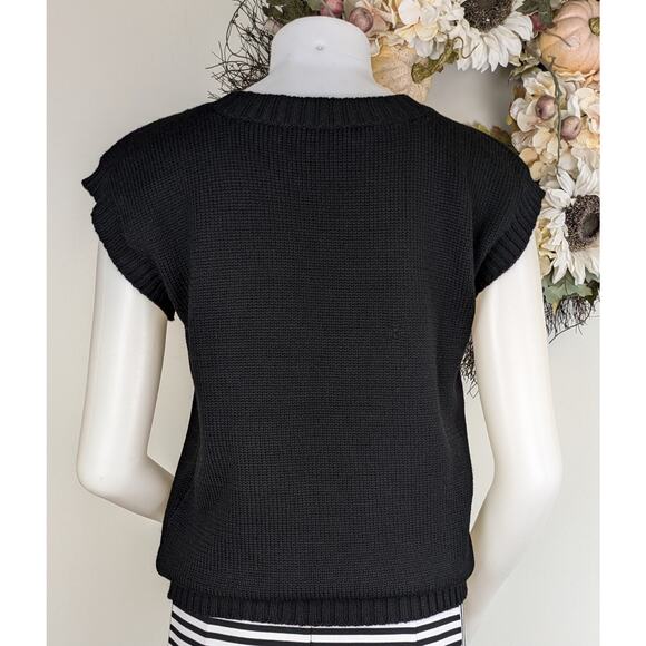 VTG Calvin Klein Wool Sweater Small Black Short Sleeve Chunky Knit Thick Retro - Picture 6 of 9